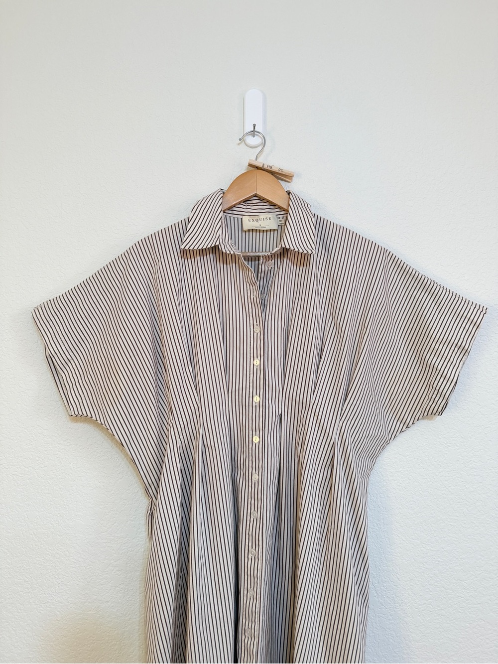 Anthropologie Tobie Striped Brown and White Button-Front Midi Dress size medium - Picture 7 of 14